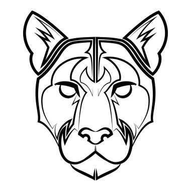 Siyah beyaz çizgi boyunda puma kafası. Sembol simgesi avatar dövmesi T-Shirt tasarım logosu ya da istediğiniz herhangi bir tasarım için kullanılabilir.