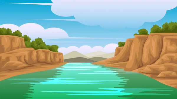 Ilustración Una Vista Del Río Lado Rocoso Hay Montañas Parte — Vector de stock