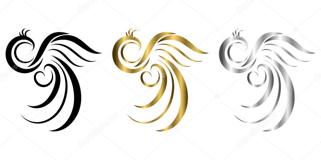 The abstract vector three color black gold silver image of a Phoenix It is suitable for making logos or decorations