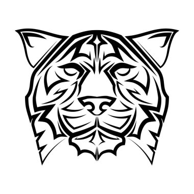 Siyah-beyaz çizgili kaplan başı sanatı sembol simgesi simgesi avatar dövmesi T-Shirt tasarım logosu veya herhangi bir tasarım için iyi bir kullanım