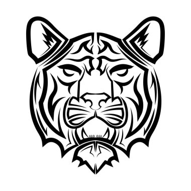 Siyah-beyaz çizgili kaplan başı sanatı sembol simgesi simgesi avatar dövmesi T-Shirt tasarım logosu veya herhangi bir tasarım için iyi bir kullanım