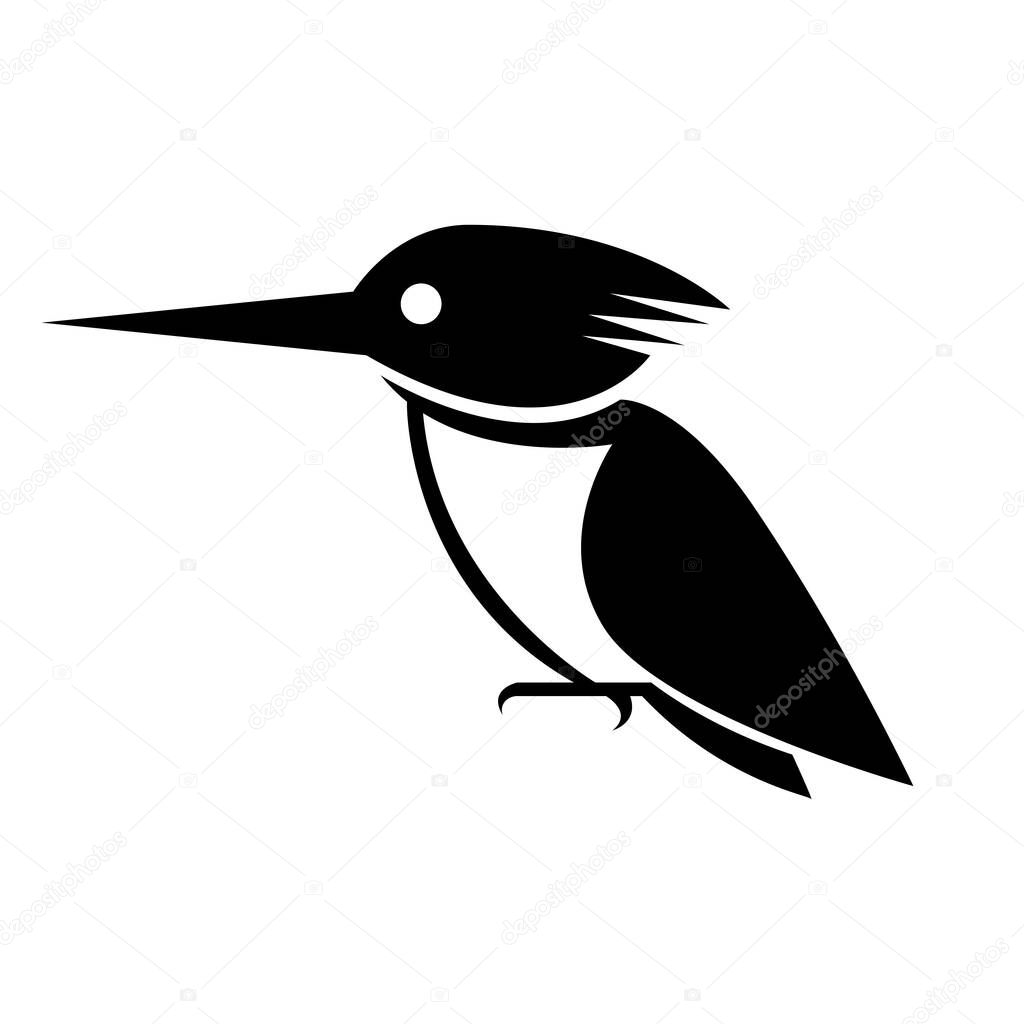 Black line art Vector illustration on a white background of a Kingfisher bird Suitable for making logo