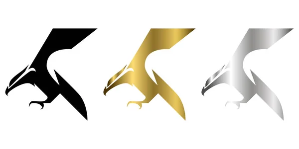 Three Color Black Gold Silver Vector Logo Eagle Flying — Stock Vector