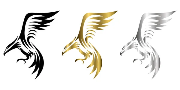 Три Цвета Черного Золота Серебра Линии Искусства Векторный Логотип Орла — стоковый вектор