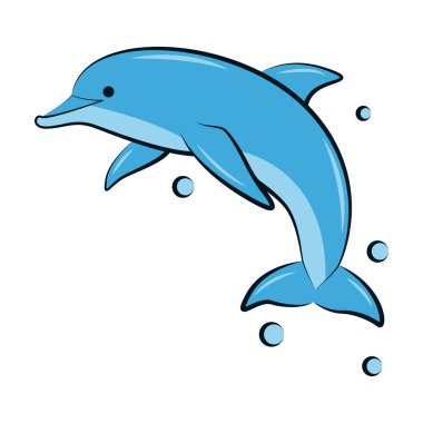 flat color vector illustration of a blue dolphin