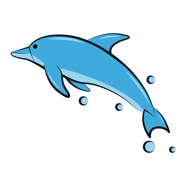 Flat Color Vector Illustration Blue Dolphin — Stock Vector