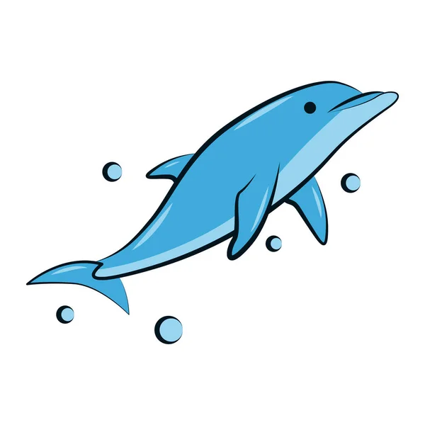 Flat Color Vector Illustration Blue Dolphin — Image vectorielle