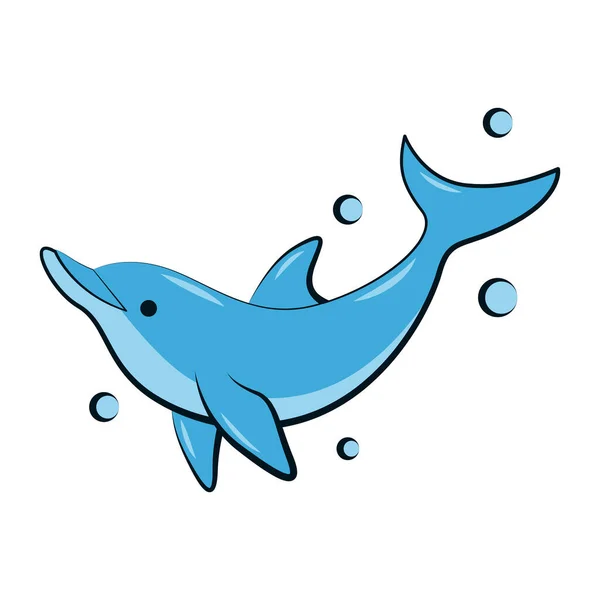 Flat Color Vector Illustration Blue Dolphin — 图库矢量图片