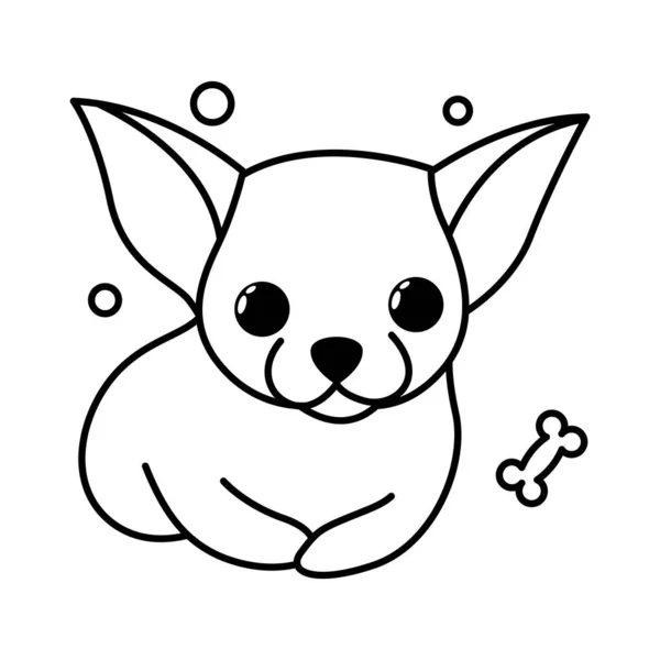 Cute Cartoon Vector Ilustrace Ikona Chihuahua Štěně Psa Styl Osnovy — Stockový vektor