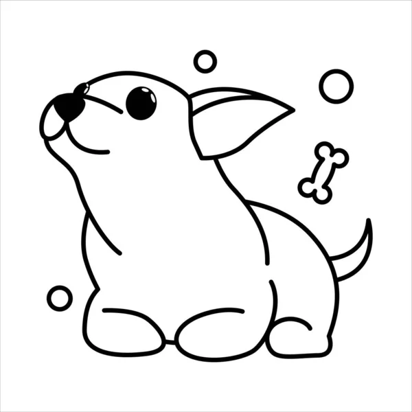奇瓦瓦族小狗可爱的卡通矢量图解图标 它是轮廓型的 — 图库矢量图片
