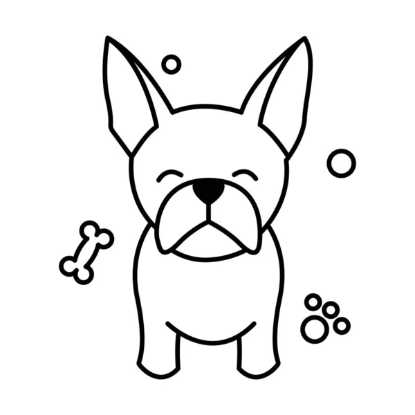 Black Line Vector Illustration Cartoon White Background Cute French Bulldog — Vettoriale Stock