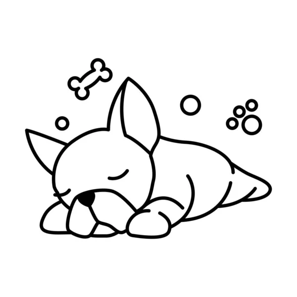 Black Line Vector Illustration Cartoon White Background Cute French Bulldog — 스톡 벡터