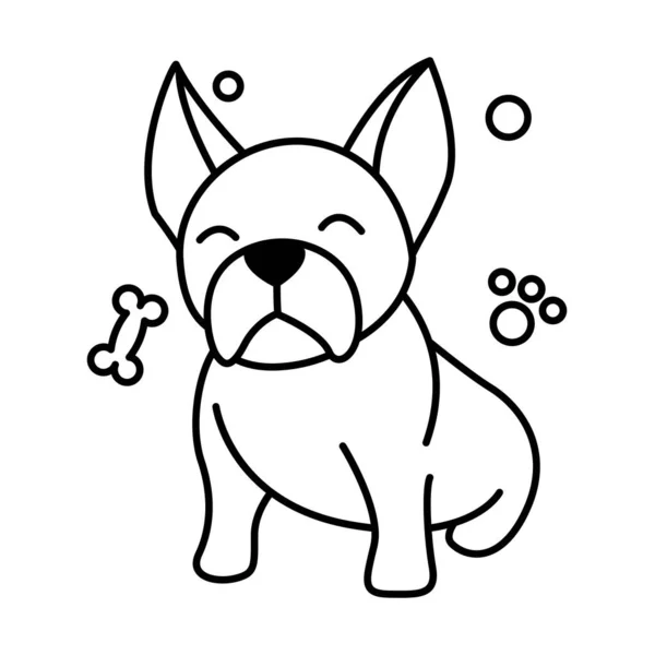 Black Line Vector Illustration Cartoon White Background Cute French Bulldog — Archivo Imágenes Vectoriales