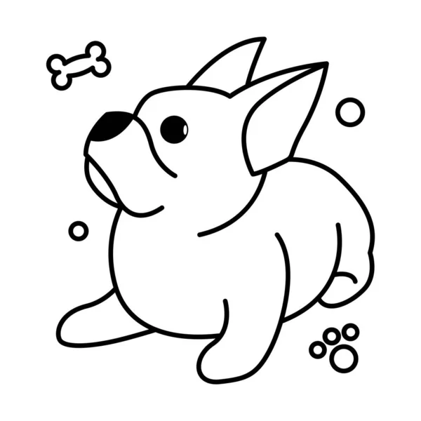 Black Line Vector Illustration Cartoon White Background Cute French Bulldog — Stock Vector