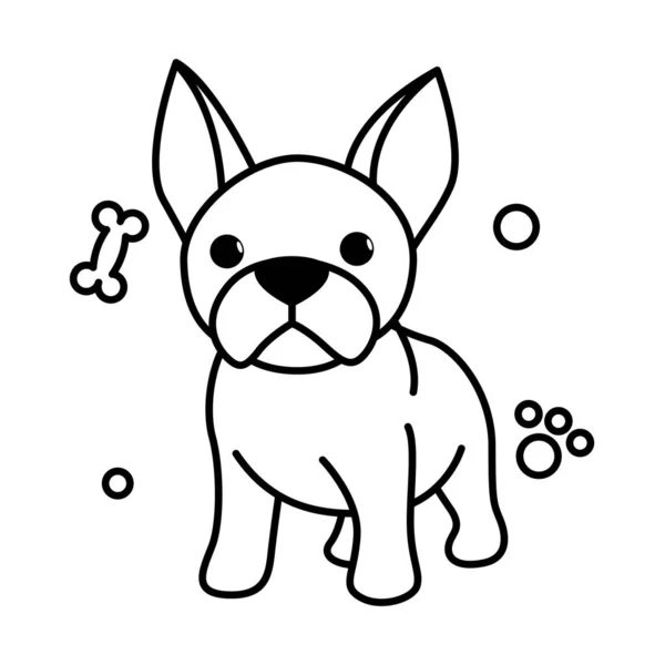 Black Line Vector Illustration Cartoon White Background Cute French Bulldog — Vetor de Stock