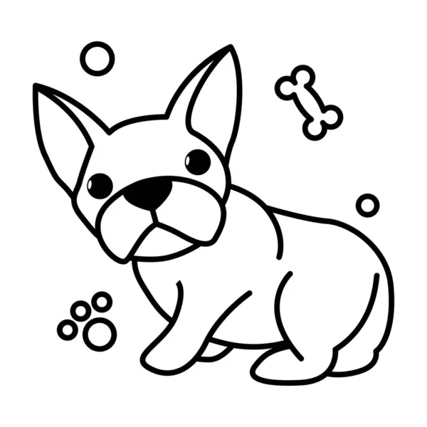 Black Line Vector Illustration Cartoon White Background Cute French Bulldog — Stock Vector