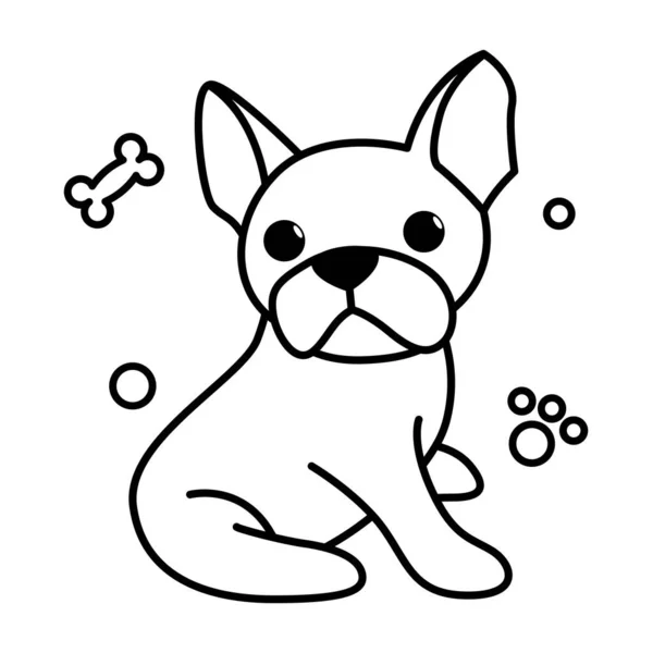 Black Line Vector Illustration Cartoon White Background Cute French Bulldog — стоковый вектор