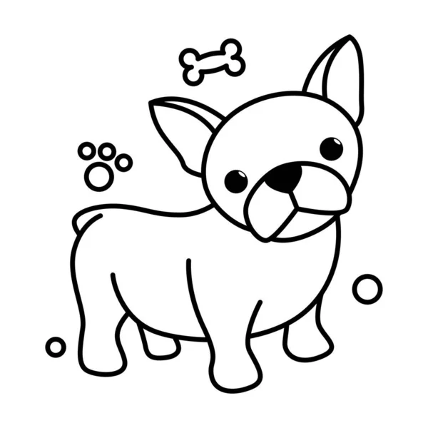 Black Line Vector Illustration Cartoon White Background Cute French Bulldog — Stock Vector