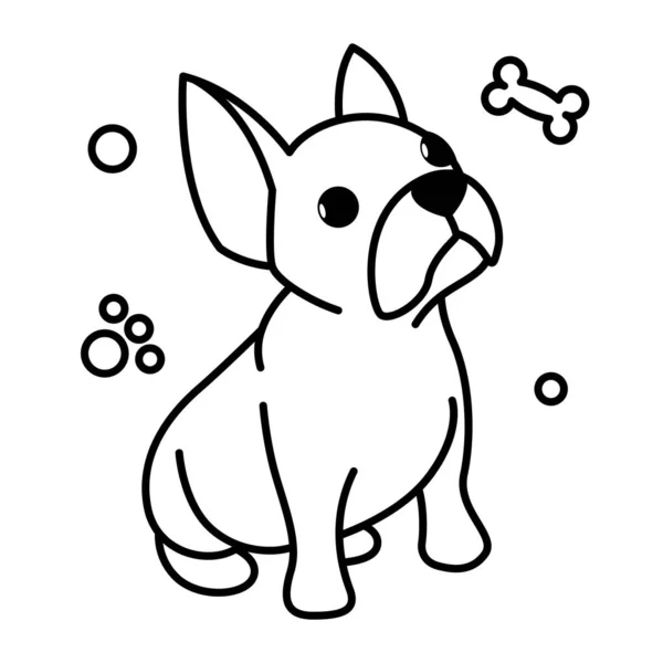 Black Line Vector Illustration Cartoon White Background Cute French Bulldog — Vetor de Stock