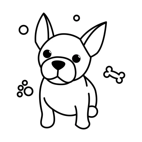 Black Line Vector Illustration Cartoon White Background Cute French Bulldog — Archivo Imágenes Vectoriales