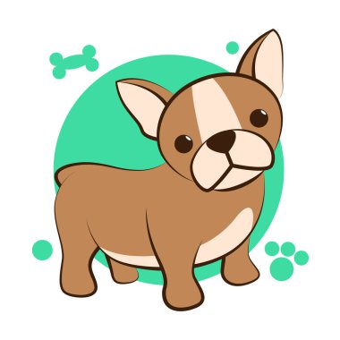 Tatlı bir Fransız Bulldog 'unun beyaz arka planında renkli vektör çizimi.