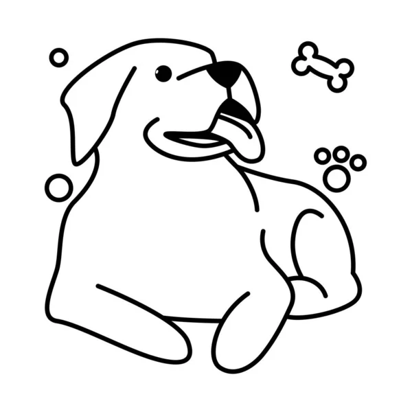 大きな犬のかわいい漫画ベクトルイラストアイコン アウトラインスタイルです — ストックベクタ