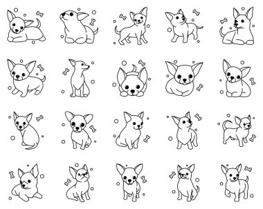 Şirin Çizgi film Vektör İllüstrasyon ikonu. Chihuahua yavru köpekleri. Bu taslak tarzı..