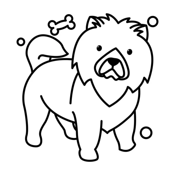 Chow Chow Dog Cute Cartoon Outline Style Icon — Stock Vector