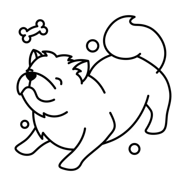 Chow Chow Dog Cute Cartoon Outline Style Icon — Stock Vector