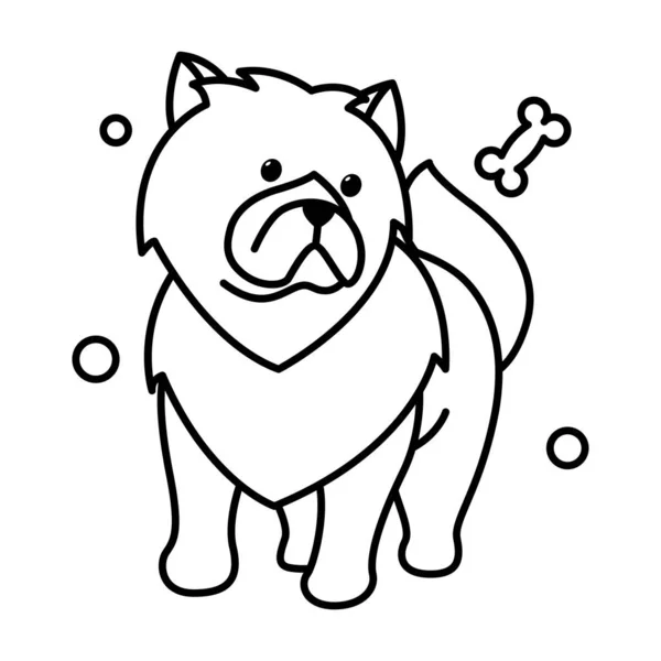 Chow Chow Dog Cute Cartoon Outline Style Icon — 스톡 벡터