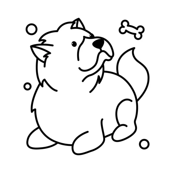 Chow Chow Dog Cute Cartoon Outline Style Icon — Stock Vector