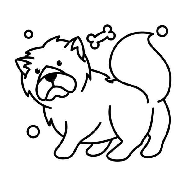 Chow Chow Dog Cute Cartoon Outline Style Icon — Stock Vector