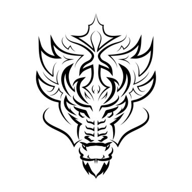 Siyah beyaz çizgili ejderha kafası sanatı. Sembol, maskot, simge, avatar, dövme, tişört tasarımı, logo veya herhangi bir tasarım için iyi bir kullanım.