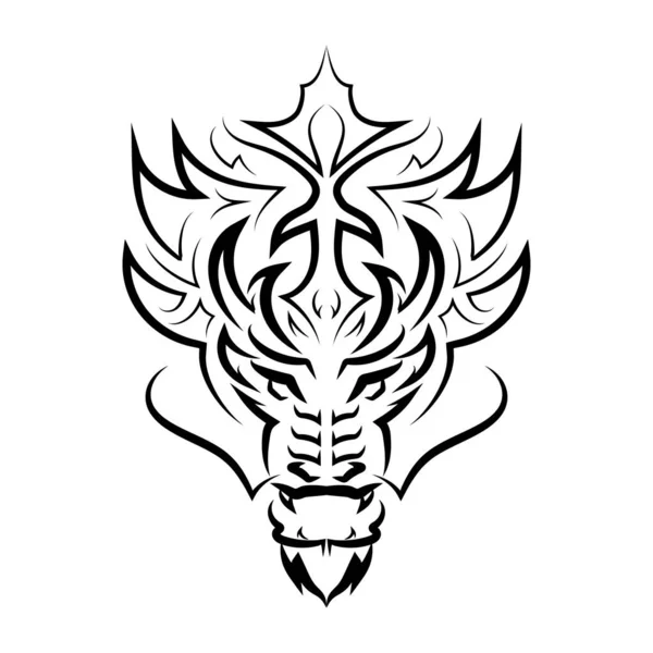 Schwarz Weiße Linienkunst Des Drachenkopfes Gute Verwendung Für Symbol Maskottchen — Stockvektor