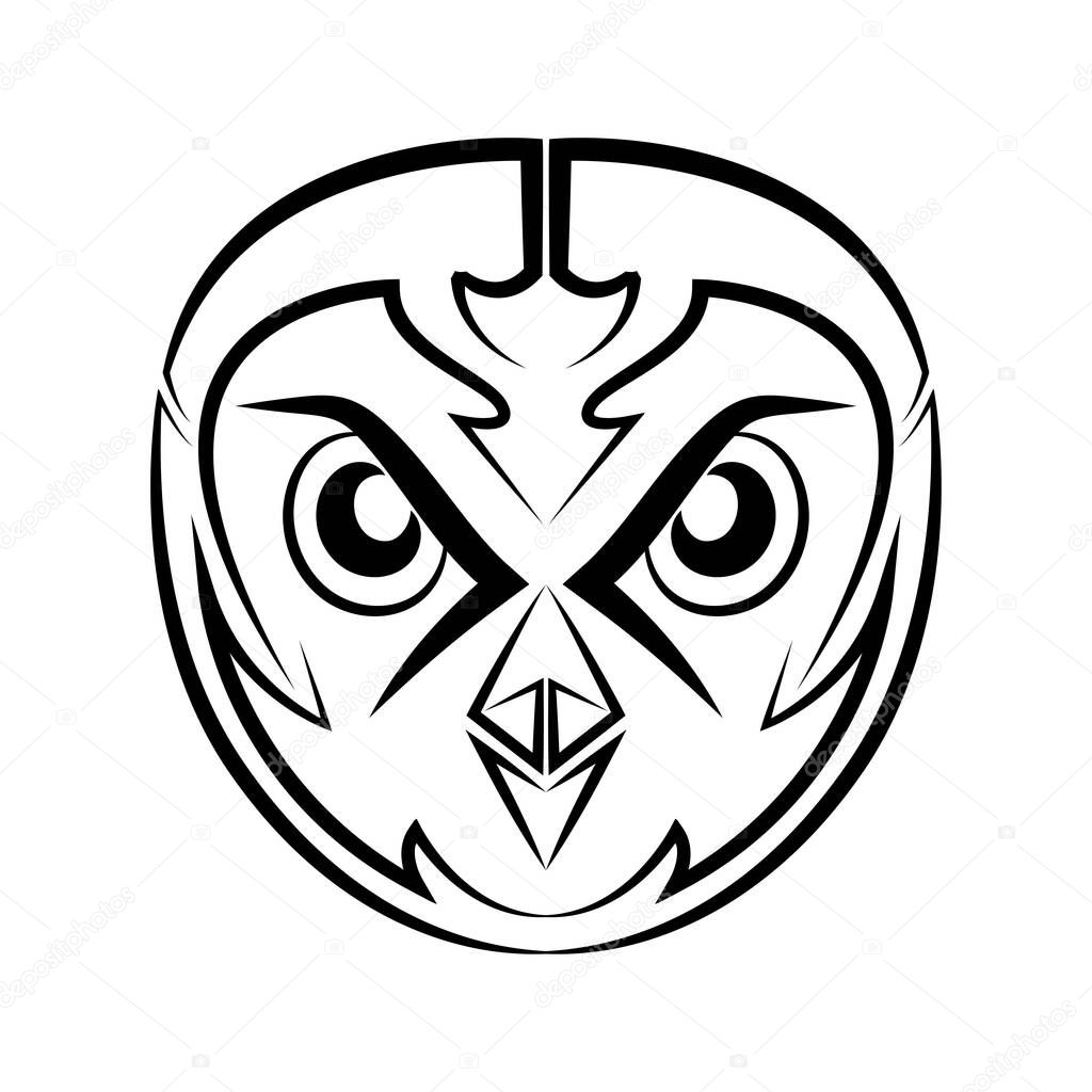 Black and white line art of owl head. Good use for symbol, mascot, icon, avatar, tattoo,T-Shirt design, logo or any design.