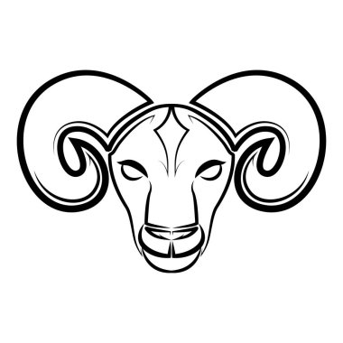 Siyah ve beyaz çizgili koyun kafası sanatı. Sembol, maskot, simge, avatar, dövme, tişört tasarımı, logo veya herhangi bir tasarım için iyi bir kullanım.
