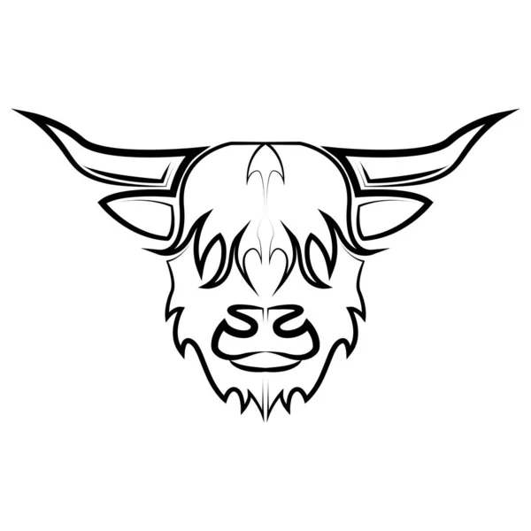 Black White Line Art Highland Cow Head Good Use Symbol — Stock Vector