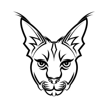 Siyah beyaz çizgili vahşi kedi kafası sanatı. Sembol, maskot, simge, avatar, dövme, tişört tasarımı, logo veya herhangi bir tasarım için iyi bir kullanım.