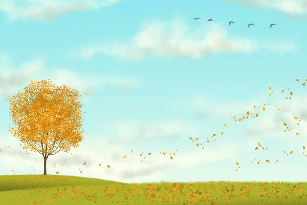 Illustrazione Della Natura Autunno Sono Costituiti Alberi Con Foglie Arancio — Foto Stock