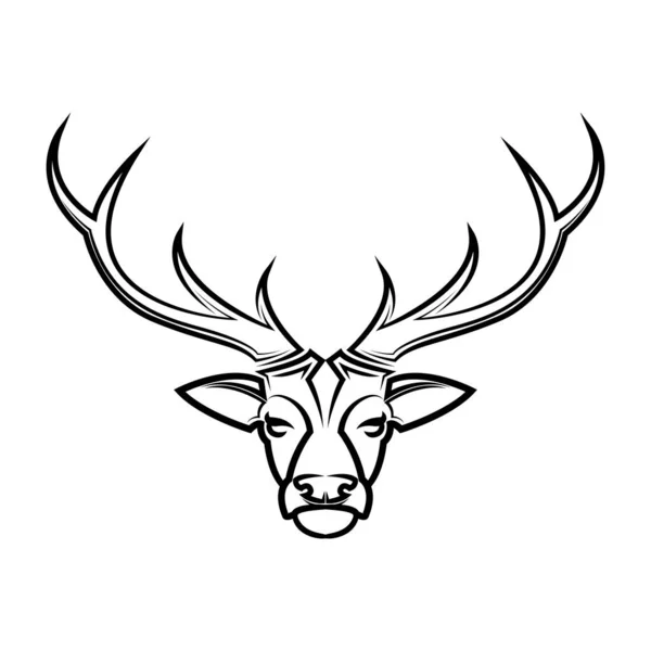 鹿头的黑白线条艺术 用于符号 吉祥物 T恤衫设计 标志或任何图案 — 图库矢量图片