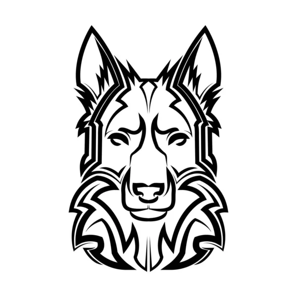 德国牧羊犬头部黑白线条艺术 用于符号 吉祥物 T恤衫设计 标志或任何图案 — 图库矢量图片