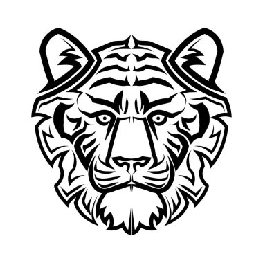 Siyah-beyaz çizgili kaplan başı sanatı sembol simgesi simgesi avatar dövmesi T-Shirt tasarım logosu veya herhangi bir tasarım için iyi bir kullanım.
