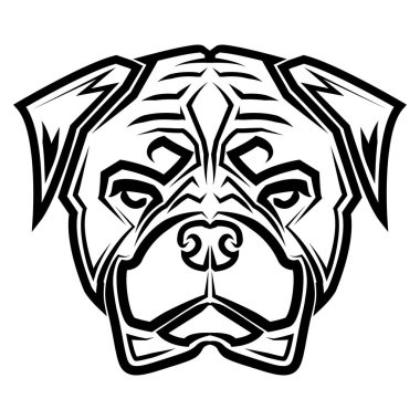 Rottweiler köpek kafasının siyah beyaz çizgisi. Sembol, maskot, simge, avatar, dövme, tişört tasarımı, logo veya herhangi bir tasarım için iyi bir kullanım.