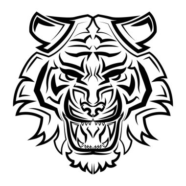 Siyah-beyaz çizgili kaplan başı sanatı sembol simgesi simgesi avatar dövmesi T-Shirt tasarım logosu veya herhangi bir tasarım için iyi bir kullanım.