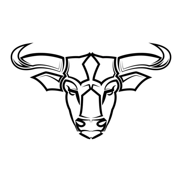 Line Vector Illustration Front View Bull Ознаки Таврського Зодіаку — стоковий вектор