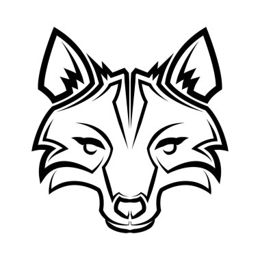 Siyah beyaz çizgili tilki kafası sanatı. Sembol, maskot, simge, avatar, dövme, tişört tasarımı, logo veya herhangi bir tasarım için iyi bir kullanım.