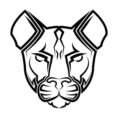 Siyah beyaz çizgili puma kafası. Sembol maskotu simgesi avatar dövmesi T-Shirt tasarım logosu ya da herhangi bir tasarım için iyi bir kullanım..