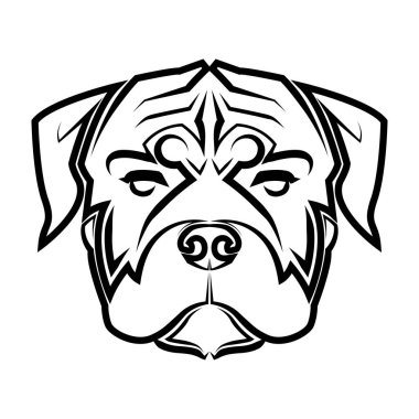 Rottweiler köpek kafasının siyah beyaz çizgisi. Sembol, maskot, simge, avatar, dövme, tişört tasarımı, logo veya herhangi bir tasarım için iyi bir kullanım.
