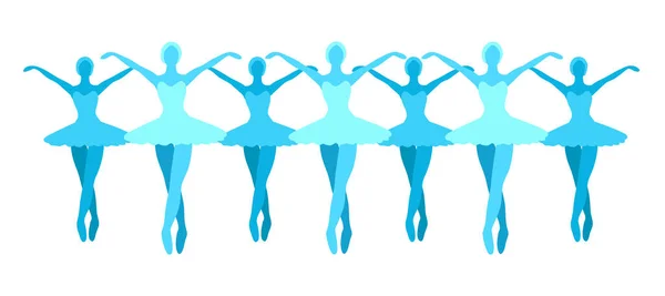 Ballerina 's silhouet clipart. Blauwe ballet danser figuren Moderne vector illustratie. Cartoon Geïsoleerde Elegante kunst. Mooie pose performers in lijn — Stockvector