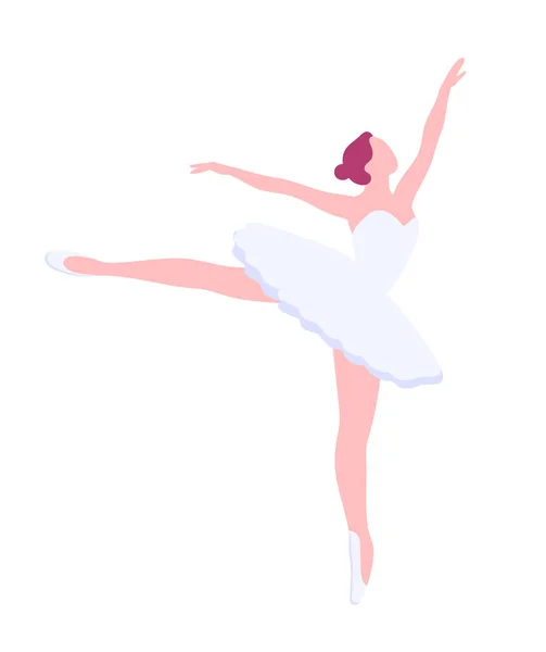 Arabesque pose, vector ballerina in flat style. Ballet dancer clipart Isolated illustration. Girl in ballet skirt dancing. — Stock Vector